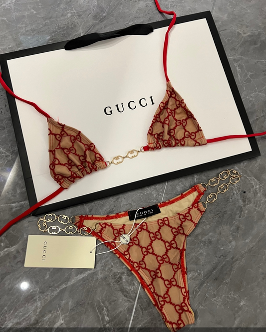 Red GG Chain-Link Bikini